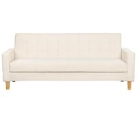 Beliani Canapé Convertible Moderne 3 Places en Tissu Capitonné avec Accoudoirs Blanc Cassé Vehkoo