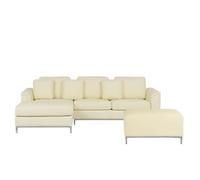 Beliani - Canapé d'angle à droite avec pouf en cuir beige OSLO