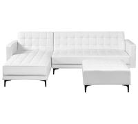 Beliani Canapé d'angle à Droite avec Pouf Moderne en Cuir PU Synthétique Similicuir Capitonné Modulable 4 Places Blanc Aberdeen