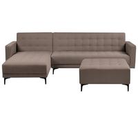 Beliani Canapé d'angle à Droite avec Pouf Moderne en Tissu Capitonné Convertible Fonction Couchage 4 Places Modulable Taupe Aberdeen