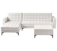 Beliani Canapé d'angle à Droite avec Pouf Moderne en Tissu Convertible Fonction Couchage 4 Places Modulable Blanc Cassé Aberdeen