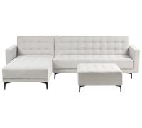 Beliani Canapé d'angle à Droite avec Pouf Moderne en Tissu Convertible Fonction Couchage 4 Places Modulable Gris Clair Aberdeen