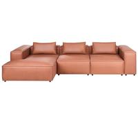 Beliani Canapé d'angle à Droite Moderne 4 Places Modulable en Cuir PU avec Accoudoirs Marron Doré Brande
