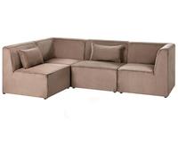 Beliani Canapé d'angle à Droite Moderne en Velours Côtelé 4 Places avec Coussin Modulable Beige Sable Lemvig