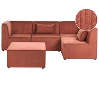 Beliani Canapé d'angle à Droite Modulable 4 Places Moderne en Velours Côtelé avec Ottoman Coussins Marron Doré Lemvig