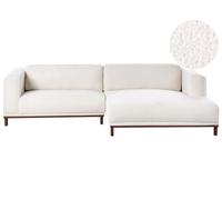 Beliani Canapé d'angle à Gauche 4 Places Moderne en Bouclé Pieds en Bois avec Accoudoirs Blanc Cassé Veng