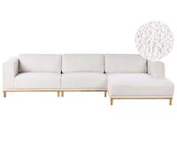 Beliani Canapé d'angle à Gauche 5 Places Moderne en Bouclé avec Accoudoirs Pieds en Bois Blanc Cassé Veng
