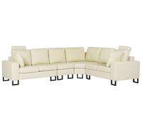 Beliani Canapé d'angle à Gauche avec Appui-Tête Réglable Taies Lavables en Cuir Beige Crème Stockholm II