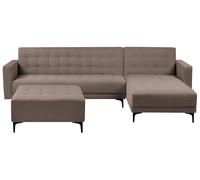 Beliani Canapé d'angle à Gauche avec Pouf Moderne en Tissu Capitonné Convertible Fonction Couchage 4 Places Modulable Taupe Aberdeen