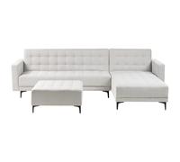 Beliani Canapé d'angle à Gauche avec Pouf Moderne en Tissu Convertible Fonction Couchage 4 Places Modulable Gris Clair Aberdeen