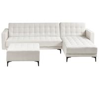 Beliani Canapé d'angle à Gauche avec Pouf Moderne en Tissu Convertible Fonction Couchage 4 Places Modulable Blanc Cassé Aberdeen