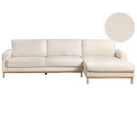 Beliani Canapé d'angle à Gauche en Bouclé Pieds en Bois Elégant Beige Clair Siggard