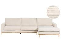 Beliani Canapé d'angle à Gauche en Velours Côtelé Pieds en Bois Elégant Beige Clair Siggard