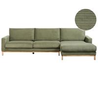 Beliani Canapé d'angle à Gauche en Velours Côtelé Pieds en Bois Vert Siggard