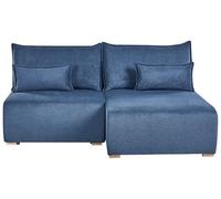 Beliani Canapé d'angle à Gauche Minimaliste en Tissu Modulable Fonction Couchage Espace de Rangement Bleu Nerbo
