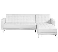 Beliani Canapé d'angle à Gauche Moderne en Cuir PU Synthétique Similicuir Capitonné Modulable 4 Places Blanc Aberdeen