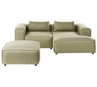 Beliani Canapé d'angle à Gauche Moderne en Tissu Modulable 3 Places avec Pouf Vert Clair Brande