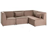 Beliani Canapé d'angle à Gauche Moderne en Velours Côtelé 4 Places avec Coussin Modulable Beige Sable Lemvig