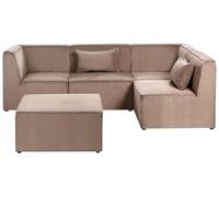 Beliani Canapé d'angle à Gauche Moderne en Velours Côtelé 4 Places avec Ottoman Pouf Modulable Beige Sable Lemvig