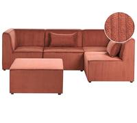 Beliani Canapé d'angle à Gauche Modulable 4 Places Moderne en Velours Côtelé avec Ottoman Coussins Marron Doré Lemvig