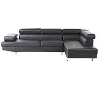 Beliani Canapé d'angle Design en Cuir PU Noir avec Appuis-têtes Réglables pour Salon Moderne