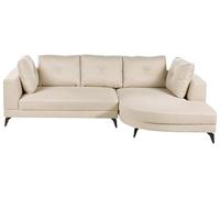 Beliani Canapé d'angle Gauche Moderne Revêtement Lin Synthétique Hydrofuge Pieds en Fer Noir avec Coussins Beige Clair Marum