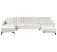 Beliani Canapé d'angle Modulable Forme de U Convertible en Lit avec 2 Chaises Longues Capitonné Velours Gris Clair Aberdeen