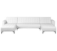 Beliani Canapé d'angle Modulable Forme de U Convertible en Lit avec 2 Chaises Longues Capitonné Velours Gris Clair Aberdeen