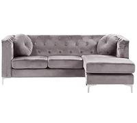 Beliani Canapé d'angle Réversible à Droite et à Gauche avec Dossier Capitonné et Revêtement en Velours Gris pour Salon au Style Glamour et Chic