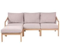 Beliani Canapé d'Extérieur avec Ottoman en Bois d'Acacia 3 Places avec Dossier Coussins Beige Marron Clair Rivello