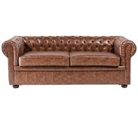 Beliani Canapé en Cuir PU Marron Doré Assise Rembourrée Large Dossier Chesterfield