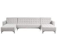 Beliani Canapé en Forme de U Moderne en Tissu Convertible Fonction Couchage 5 Places Modulable Chaises Longues Gris Clair Aberdeen