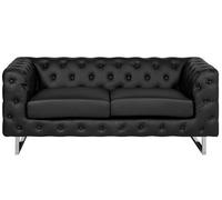 Beliani Canapé Fixe 2 Places Style Chesterfield Capitonnés en Cuir PU Noir avec Pieds en Acier INOX Top Tendance pour Salon Chic et Glamour