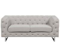 Beliani Canapé Fixe 2 Places Style Chesterfield Capitonnés en Tissu Beige avec Pieds en Acier INOX Top Tendance pour Salon Chic et Glamour