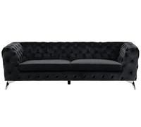 Beliani Canapé Fixe 3 Places Capitonné en Velours Noir de Qualité Idéal pour Salon au Design Glamour et Traditionnel