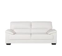 Beliani Canapé Fixe 3 Places en Cuir PU Blanc Beige pour Salon au Style Moderne