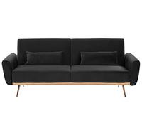 Beliani Canapé Fixe 3 Places en Velours Noir avec Pieds en Bois et Rembourrage Moelleux pour Salon Design Glamour