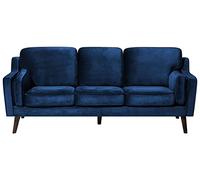 Beliani Canapé Fixe 3 Places Revêtement en Velours Haut de Gamme Bleu Foncé et Rembourrage Épais pour Salon au Design Rétro