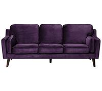 Beliani Canapé Fixe 3 Places Revêtement en Velours Haut de Gamme Violet et Rembourrage Épais pour Salon au Design Rétro