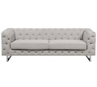 Beliani Canapé Fixe 3 Places Style Chesterfield Capitonnés en Tissu Beige avec Pieds en Acier INOX Top Tendance pour Salon Chic et Glamour