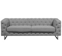 Beliani Canapé Fixe 3 Places Style Chesterfield Capitonnés en Tissu Gris Clair avec Pieds en Acier INOX Top Tendance pour Salon Chic et Glamour