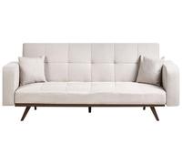 Beliani Canapé-lit 3 Places Rembourré Capitonné Pieds en Fer avec Accoudoirs Droits Beige Clair Hjulby