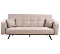 Beliani Canapé-lit 3 Places Rembourré Capitonné Pieds en Fer avec Accoudoirs Droits Marron Clair Hjulby