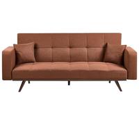 Beliani Canapé-lit 3 Places Rembourré Capitonné Pieds en Fer avec Accoudoirs Droits Marron Doré Hjulby