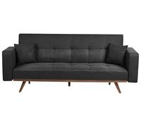 Beliani Canapé-lit 3 Places Rembourré Capitonné Pieds en Fer avec Accoudoirs Droits Noir Hjulby