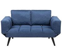 Beliani Canapé-lit Convertible 2 Places en Tissu Bleu Foncé avec Accoudoirs Réglables et Rembourrage Épais pour Salon au Design Moderne