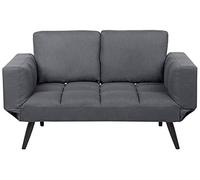 Beliani Canapé-lit Convertible 2 Places en Tissu Gris Foncé avec Accoudoirs Réglables et Rembourrage Épais pour Salon au Design Moderne