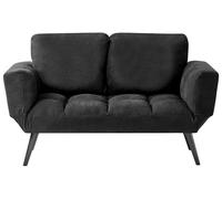 Beliani Canapé-lit Convertible 2 Places en Tissu Noir avec Accoudoirs Réglables et Rembourrage Épais pour Salon au Design Moderne