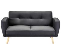 Beliani Canapé-Lit Convertible Moderne 2 Places Pieds Bois Hévéa Rétro en Tissu Rembourré Noir Florli