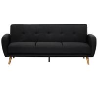 Beliani Canapé-Lit Convertible Moderne 3 Places Pieds Bois Hévéa Rétro en Tissu Rembourré Noir Florli